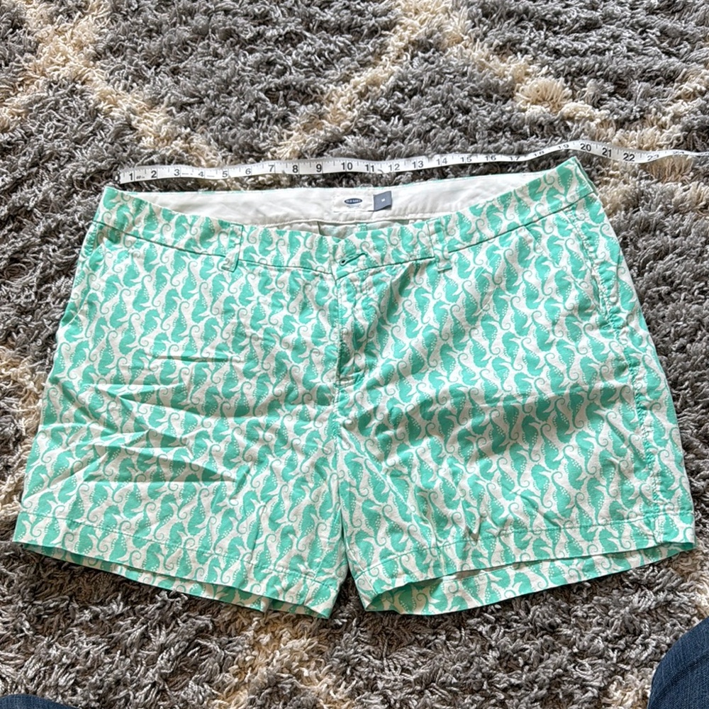 Old Navy Green and White Bermudas with Geometric Pattern